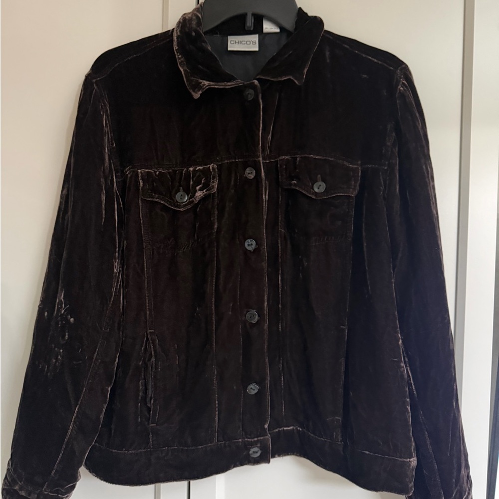 Chico’s Brown Velvet Jacket – Button Front – Soft Luxe Layer